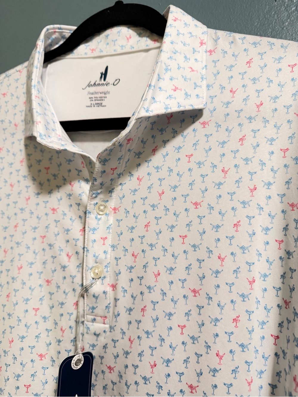 Johnnie O Featherweight Pin UP Print Performance Polo Shirt White Mens XL